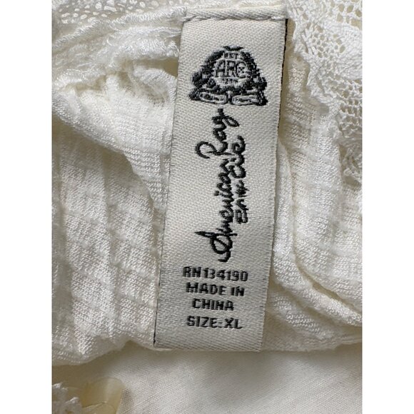 American Rag Poet Blouse White Lace Size XL Keyhole Back Stretch Tunic Boho - Picture 3 of 14